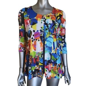 Soft Works Colorful Abstract Women's Split Front Top - Size Medium